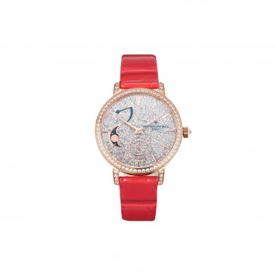 VACHERON CONSTANTIN TRADITIONELLE MOON PHASE DIAMOND PAVED DIAL IN PINK GOLD WATCH 7006T/000G
